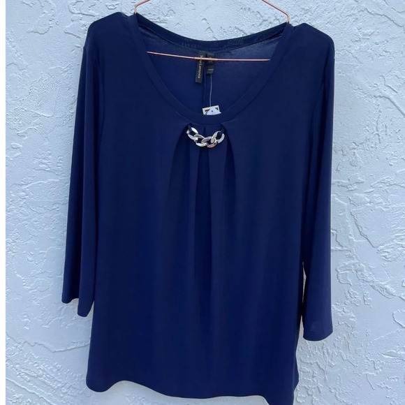 Susan Lawrence Womens Long Sleeve Semi See Through Top Blue Sz XL - Picture 8 of 8